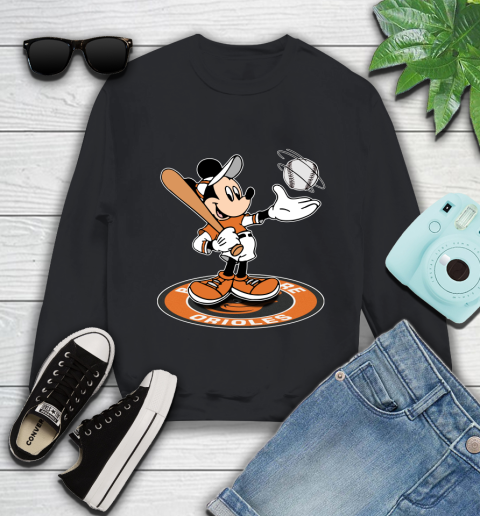 MLB Baseball Baltimore Orioles Cheerful Mickey Disney Shirt Youth Sweatshirt