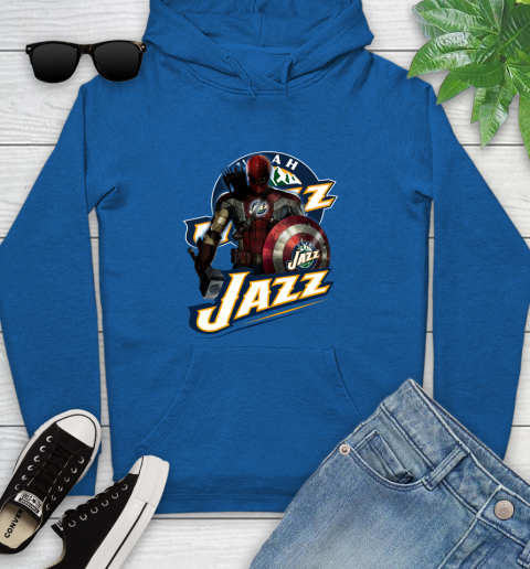 Utah Jazz NBA Basketball Captain America Thor Spider Man Hawkeye Avengers Youth Hoodie 9