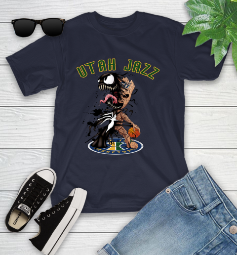 NBA Utah Jazz Basketball Venom Groot Guardians Of The Galaxy Youth T-Shirt 3