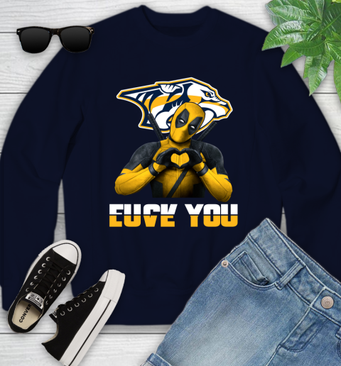 NHL Nashville Predators Deadpool Love You Fuck You Hockey Sports Youth Sweatshirt 2