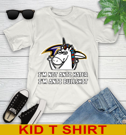 Baltimore Ravens NFL Football Unicorn I'm Not Anti Hater I'm Anti Bullshit Youth T-Shirt