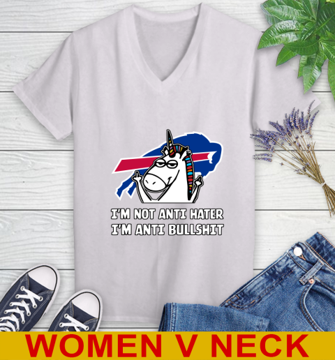 Buffalo Bills NFL Football Unicorn I'm Not Anti Hater I'm Anti Bullshit Women's V-Neck T-Shirt