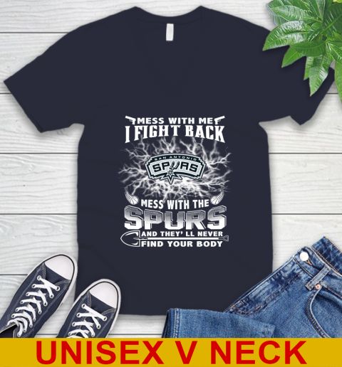 NBA Basketball San Antonio Spurs Mess With Me I Fight Back Mess With My Team And They'll Never Find Your Body Shirt V-Neck T-Shirt 2