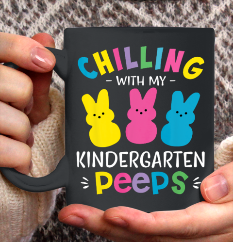 Kinder Teacher Chilling With My Peeps Cute Colorful Bunny Ceramic Mug 11oz