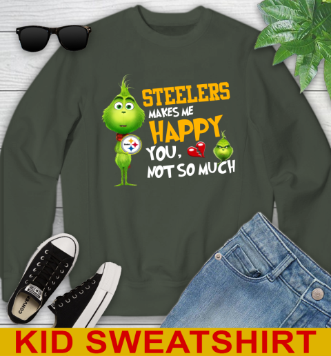 NFL Pittsburgh Steelers Makes Me Happy You Not So Much Grinch Football Sports Youth Sweatshirt 8