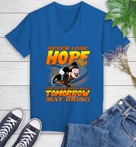 Anaheim Ducks NHL Hockey ootball Mickey Disney Never Lose Hope Women's V-Neck T-Shirt 10