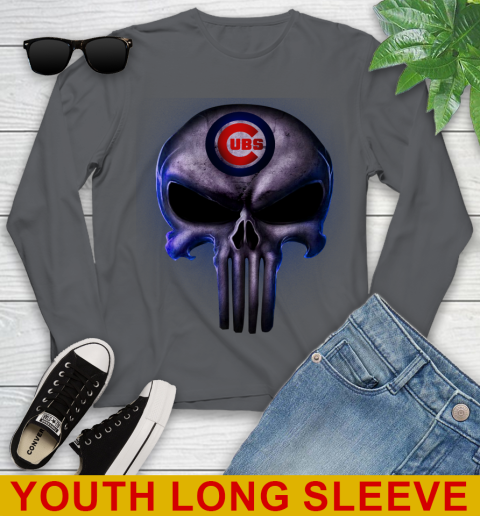 Chicago Cubs MLB Baseball Punisher Skull Sports Youth Long Sleeve 9