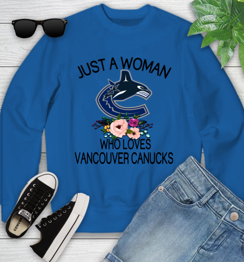 NHL Just A Woman Who Loves Vancouver Canucks Hockey Sports Youth Sweatshirt 4