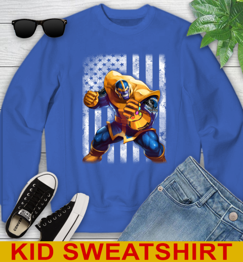 NBA Basketball Dallas Mavericks Thanos Marvel American Flag Shirt Youth Sweatshirt - Image 7