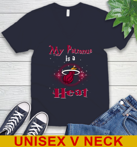 NBA Basketball Harry Potter My Patronus Is A Miami Heat V-Neck T-Shirt 2