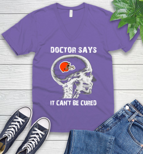 NFL Cleveland Browns Football Skull It Can't Be Cured Shirt V-Neck T-Shirt 8