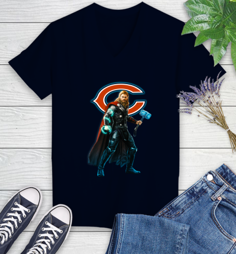 NFL Thor Avengers Endgame Football Chicago Bears Women's V-Neck T-Shirt 3
