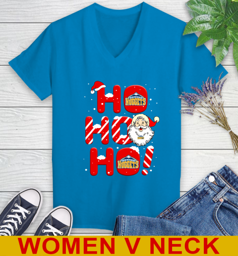 Denver Nuggets NBA Basketball Ho Ho Ho Santa Claus Merry Christmas Shirt Women's V-Neck T-Shirt 7