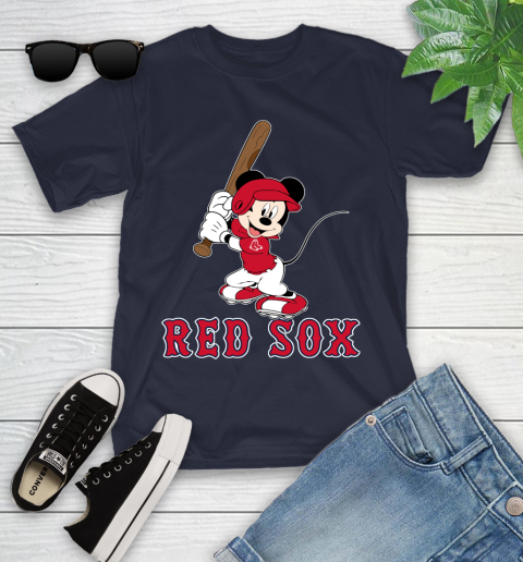 MLB Baseball Boston Red Sox Cheerful Mickey Mouse Shirt Youth T-Shirt 3