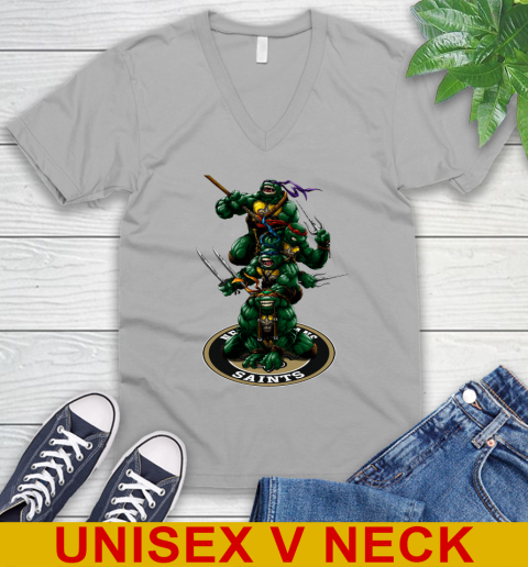 NFL Football New Orleans Saints Teenage Mutant Ninja Turtles Shirt V-Neck T-Shirt 4