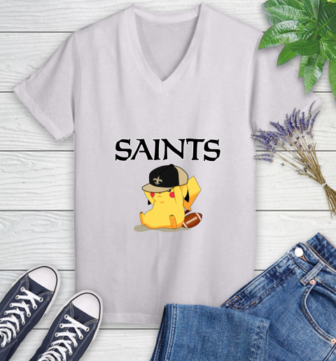 NFL Pikachu Football Sports New Orleans Saints Women's V-Neck T-Shirt