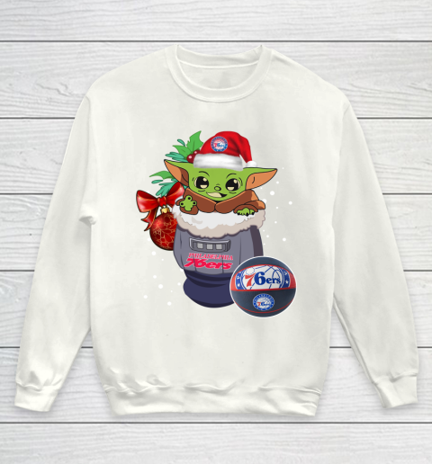 Philadelphia 76ers Christmas Baby Yoda Star Wars Funny Happy NBA Youth Sweatshirt 2