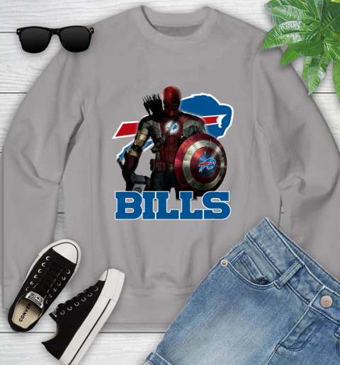 NFL Captain America Thor Spider Man Hawkeye Avengers Endgame Football Buffalo Bills Youth Sweatshirt 4