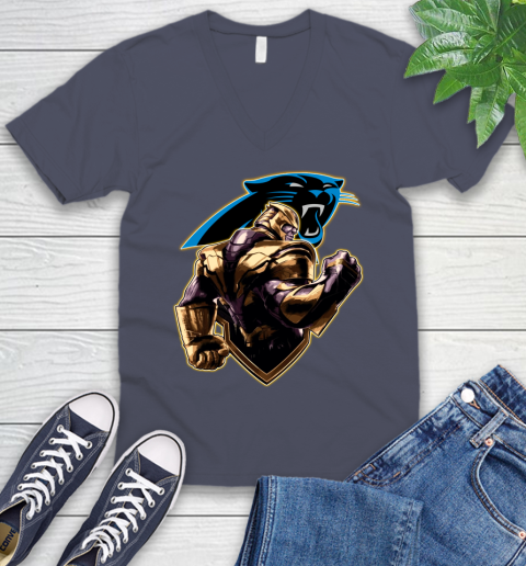 NFL Thanos Avengers Endgame Football Sports Carolina Panthers V-Neck T-Shirt 8