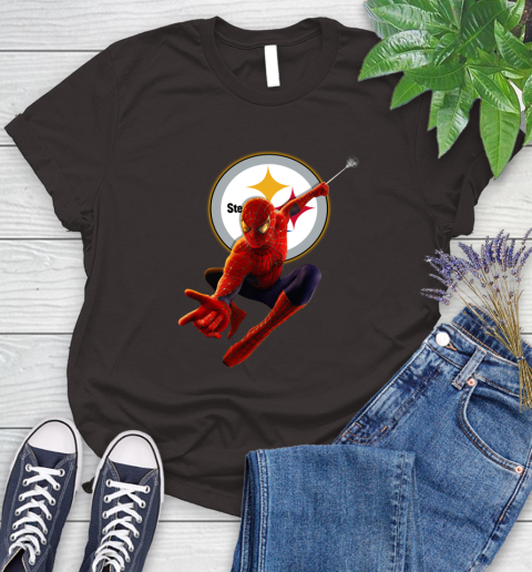 NFL Spider Man Avengers Endgame Football Pittsburgh Steelers Women's T-Shirt 8
