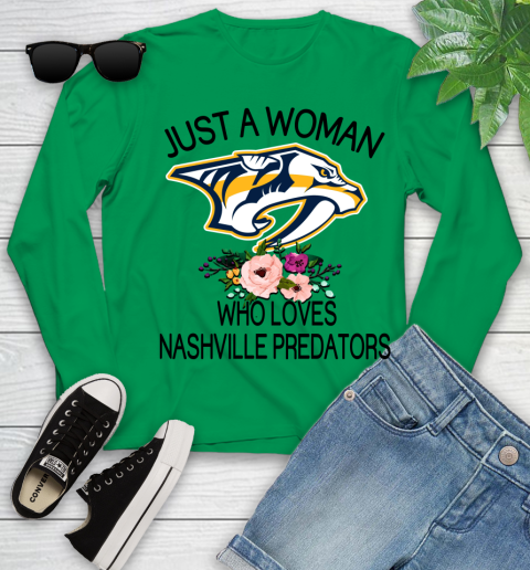 NHL Just A Woman Who Loves Nashville Predators Hockey Sports Youth Long Sleeve 4