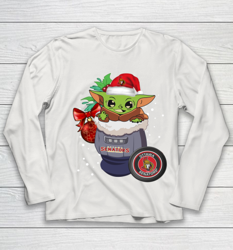 Ottawa Senators Christmas Baby Yoda Star Wars Funny Happy NHL Youth Long Sleeve 11