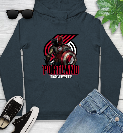 Portland Trail Blazers NBA Basketball Captain America Thor Spider Man Hawkeye Avengers Youth Hoodie 8