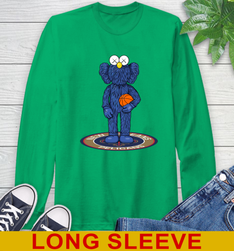 NBA Basketball New Orleans Pelicans Kaws Bff Blue Figure Shirt Long Sleeve T-Shirt 7