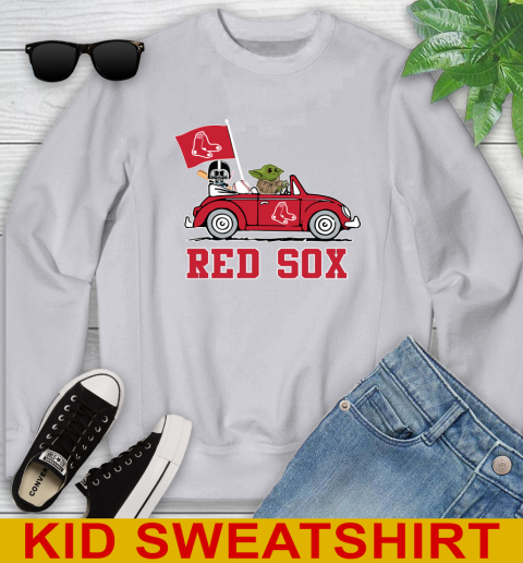 MLB Baseball Boston Red Sox Darth Vader Baby Yoda Driving Star Wars Shirt Youth Sweatshirt 4