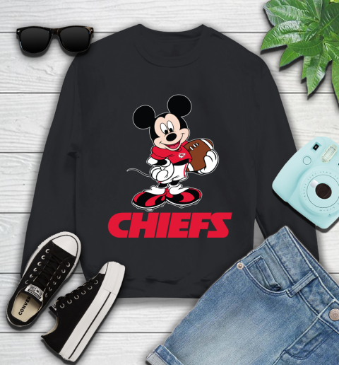 NFL Football Kansas City Chiefs Cheerful Mickey Mouse Shirt Youth Sweatshirt
