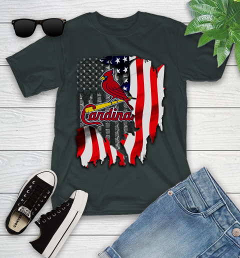 St.Louis Cardinals MLB Baseball American Flag Youth T Shirt Tee For Sports
