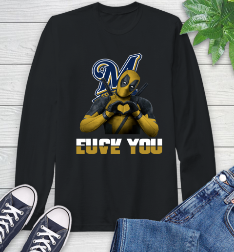 MLB Milwaukee Brewers Deadpool Love You Fuck You Baseball Sports Long Sleeve T-Shirt