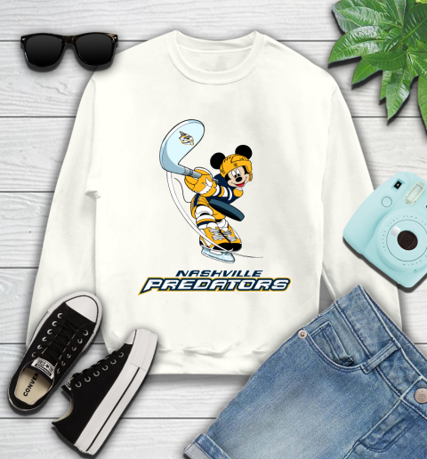 NHL Hockey Nashville Predators Cheerful Mickey Mouse Shirt Youth Sweatshirt 2