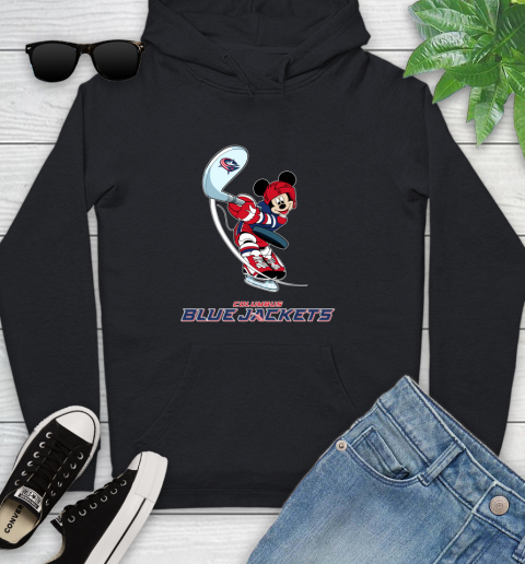 NHL Hockey Columbus Blue Jackets Cheerful Mickey Mouse Shirt Youth Hoodie