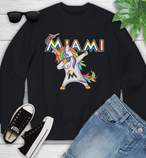 Miami Marlins MLB Baseball Funny Unicorn Dabbing Sports Youth Sweatshirt 2