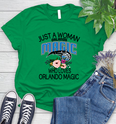 NBA Just A Woman Who Loves Orlando Magic Basketball Sports Women's T-Shirt 4