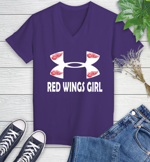 NHL Detroit Red Wings Girl Under Armour Hockey Sports Women's V-Neck T-Shirt 3