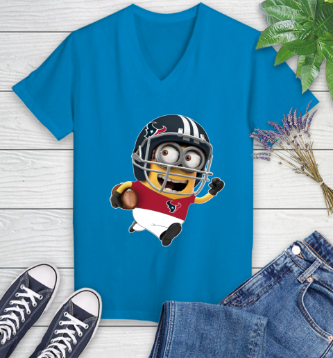 NFL Houston Texans Minions Disney Football Sports Women's V-Neck T-Shirt 7