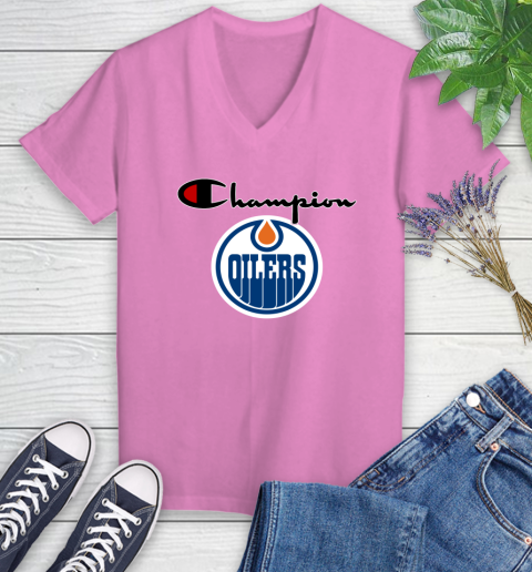 NHL Hockey Edmonton Oilers Champion Shirt Women's V-Neck T-Shirt 10
