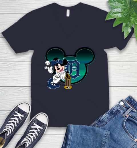 MLB Detroit Tigers The Commissioner's Trophy Mickey Mouse Disney V-Neck T-Shirt 3