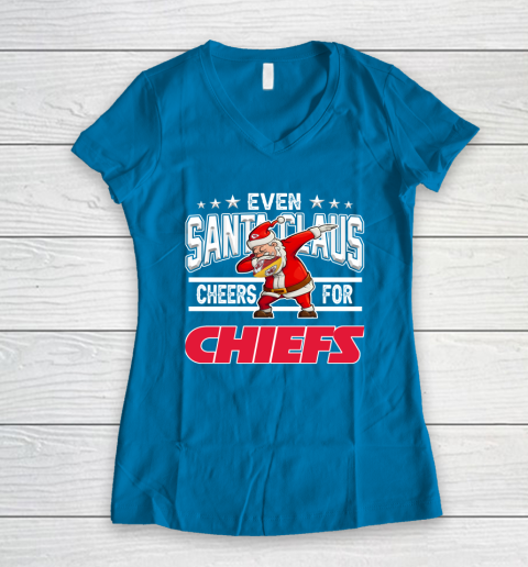 Kansas City Chiefs Even Santa Claus Cheers For Christmas NFL Women's V-Neck T-Shirt 5