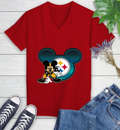 NFL Pittsburgh Steelers Mickey Mouse Disney Football T Shirt Women's V-Neck T-Shirt 12