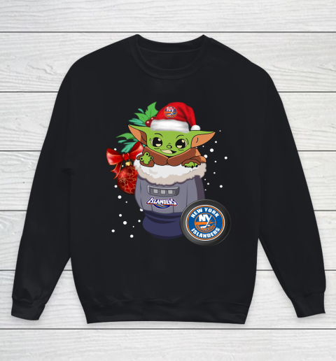 New York Islanders Christmas Baby Yoda Star Wars Funny Happy NHL Youth Sweatshirt