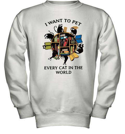 I Want To Pet Every Cat In The World Black Cats And Books Youth Sweatshirt