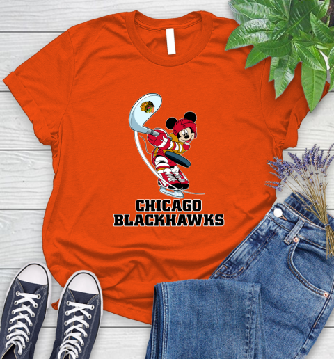 NHL Hockey Chicago Blackhawks Cheerful Mickey Mouse Shirt Women's T-Shirt - Image 5