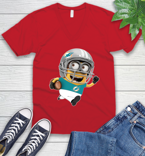 NFL Miami Dolphins Minions Disney Football Sports V-Neck T-Shirt 7