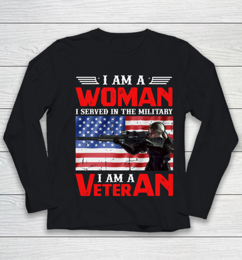 Veteran Shirt I Am A Woman I Am A Veteran Usa Flag Youth Long Sleeve