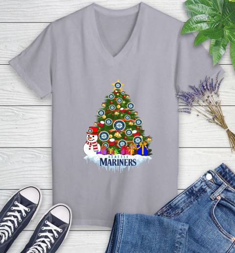 Seattle Mariners Merry Christmas MLB Baseball Sports Women's V-Neck T-Shirt 4