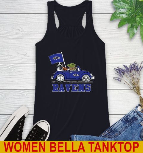 NFL Football Baltimore Ravens Darth Vader Baby Yoda Driving Star Wars Shirt Racerback Tank 10