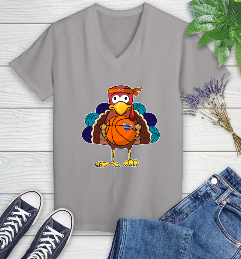 Charlotte Hornets Turkey thanksgiving day Women's V-Neck T-Shirt 4